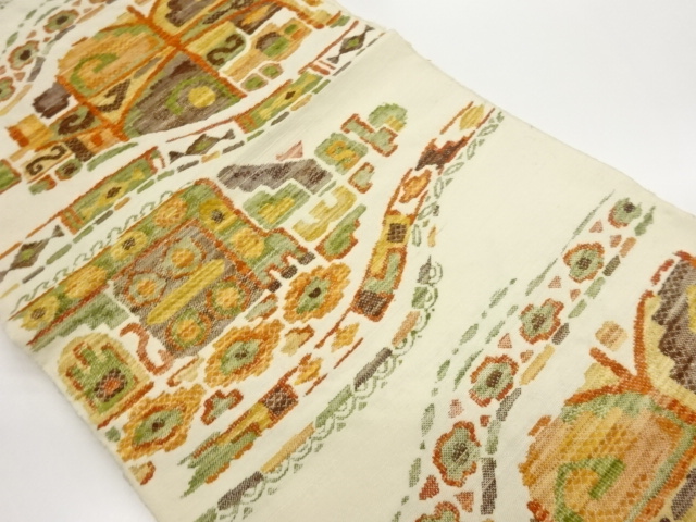 手織り紬抽象模様名古屋帯